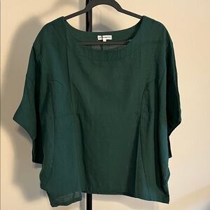 NWT Cherybetty Top Deep Green Cotton Lagenlook Oversized Blouse Large